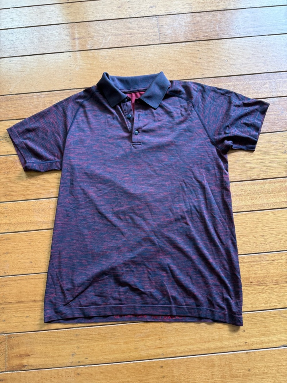 Lululemon Men's Heathered Black and Red Polo.  Size M